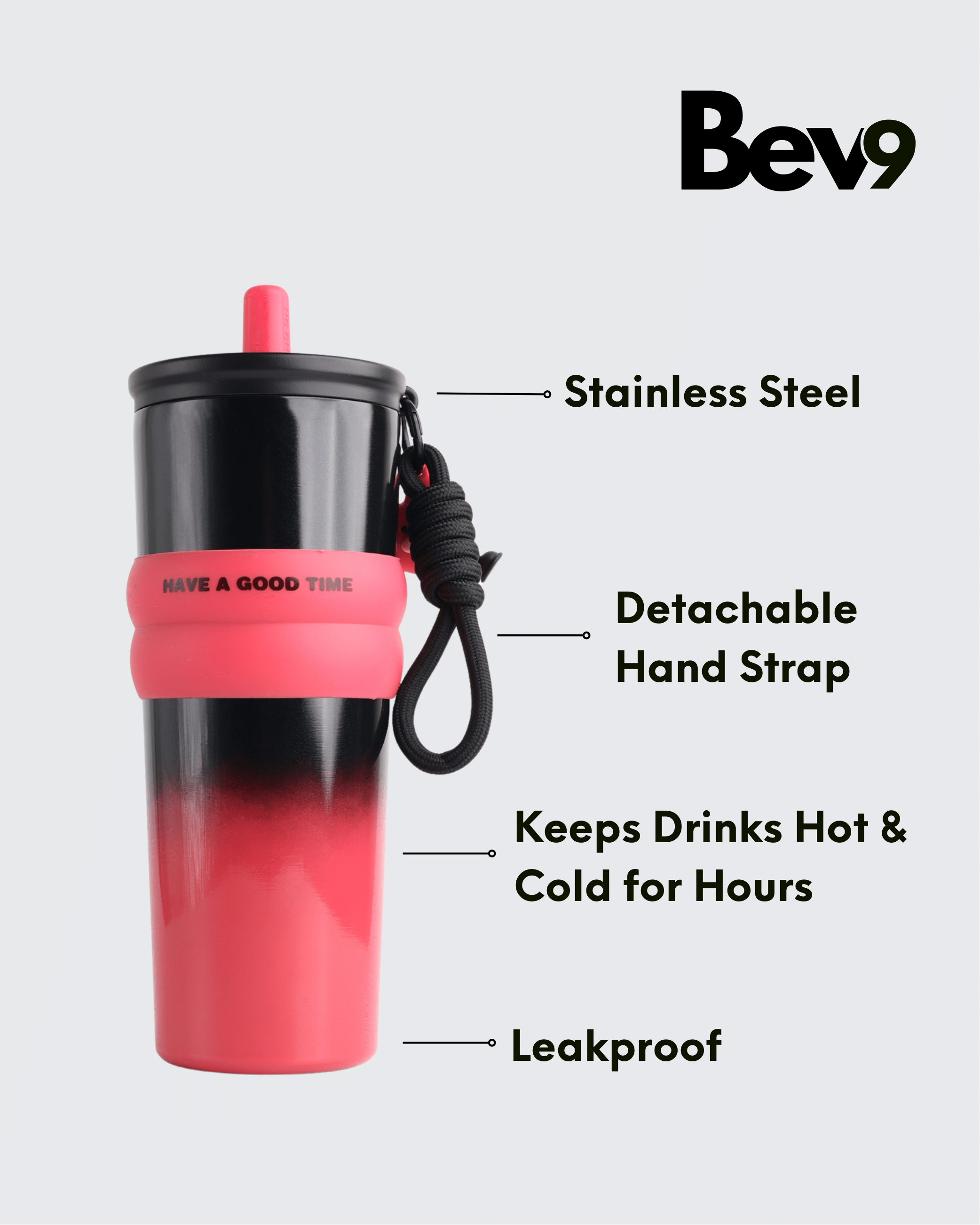 Ceramic Stainless Steel Insulated Water Bottle with Straw (Gray) By Bev9