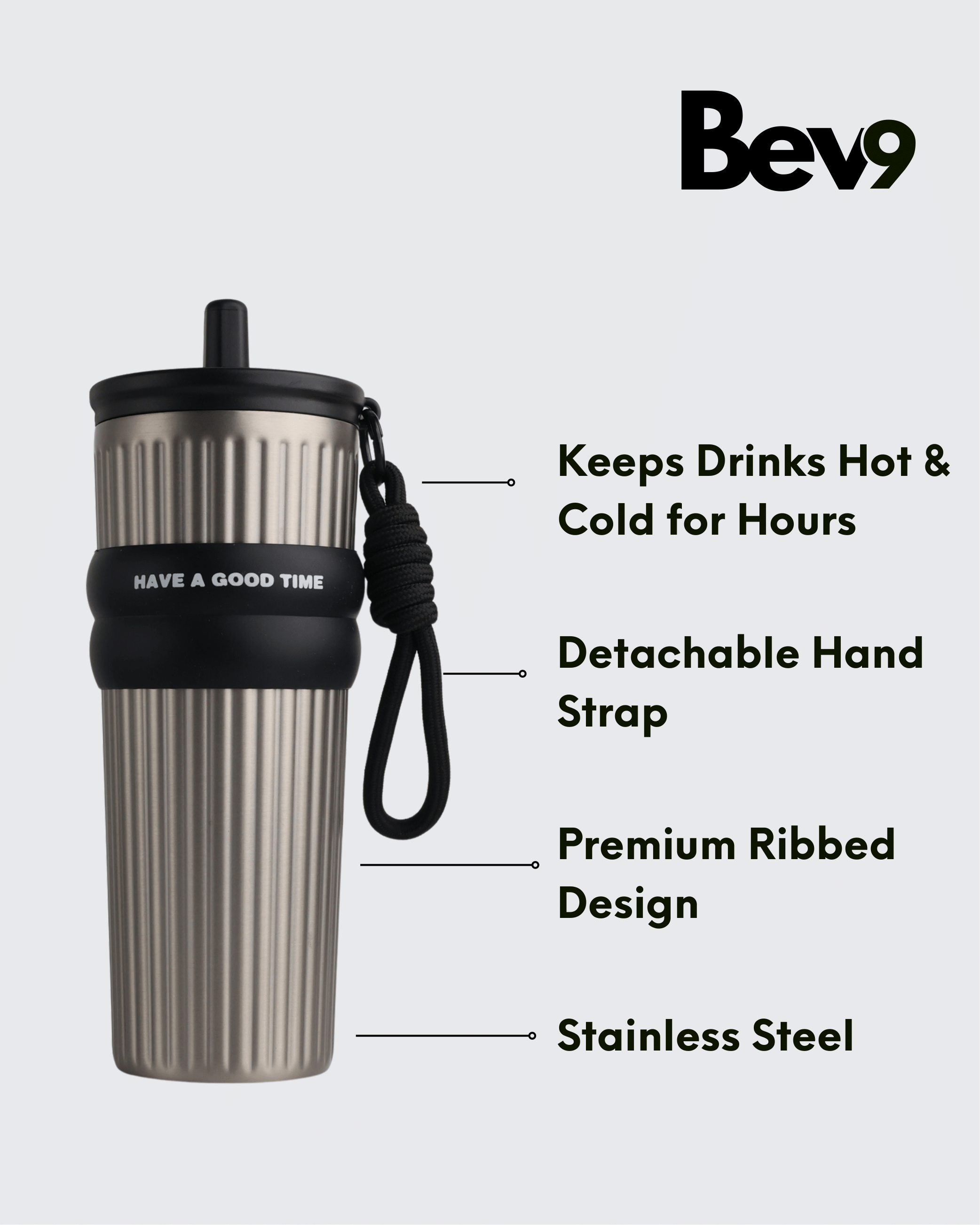 Ceramic Stainless Steel Insulated Water Bottle with Straw (Blue) By Bev9
