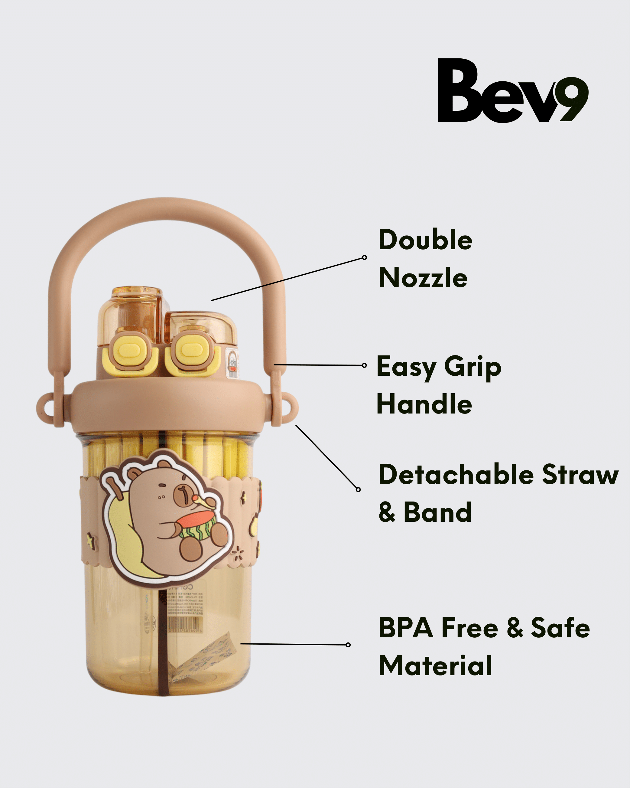 Kawaii Capybara Dual Partition Kids Water Bottle By Bev9