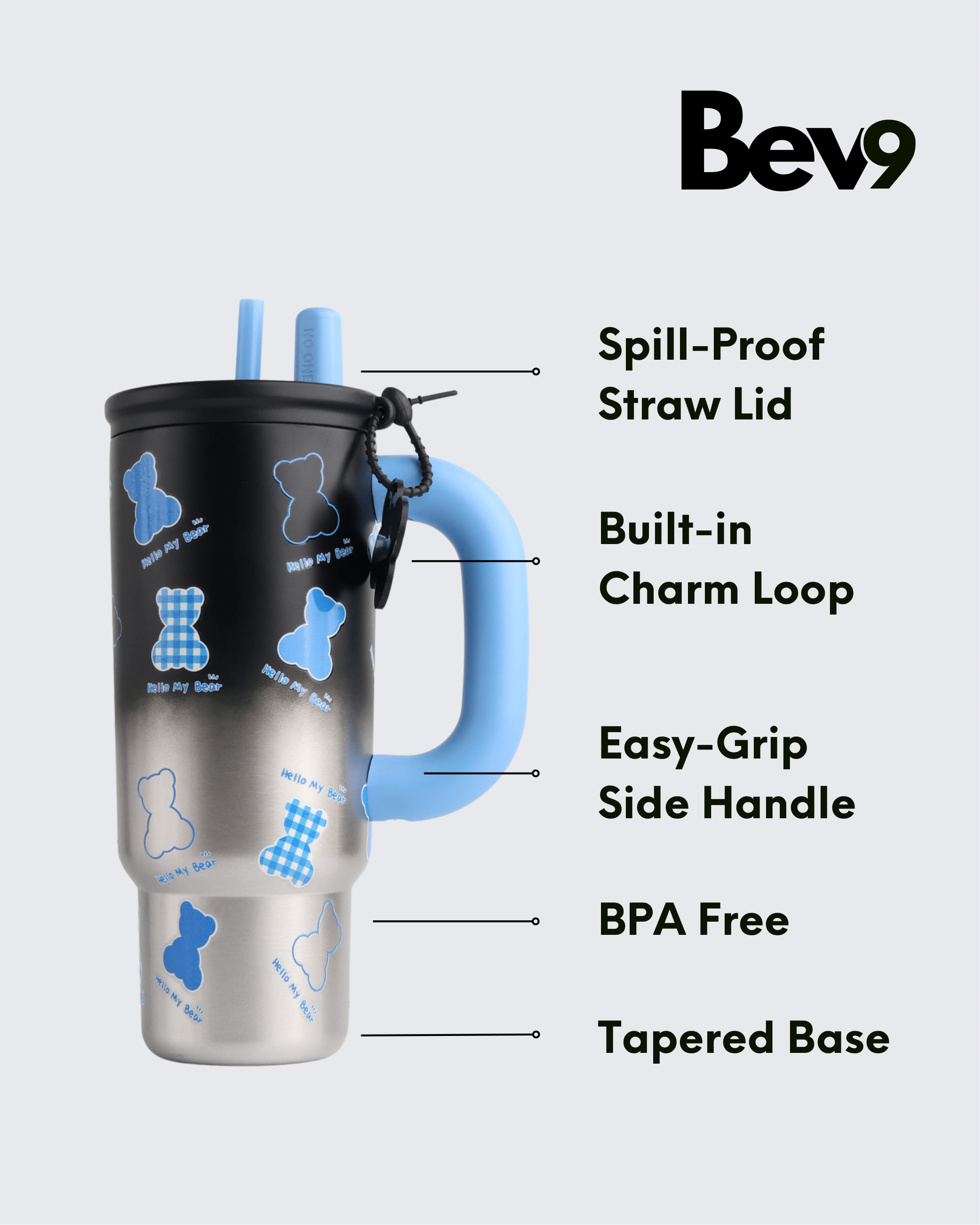 Tumbler with Handle Insulated Thermal Water Bottle (Black) By Bev9