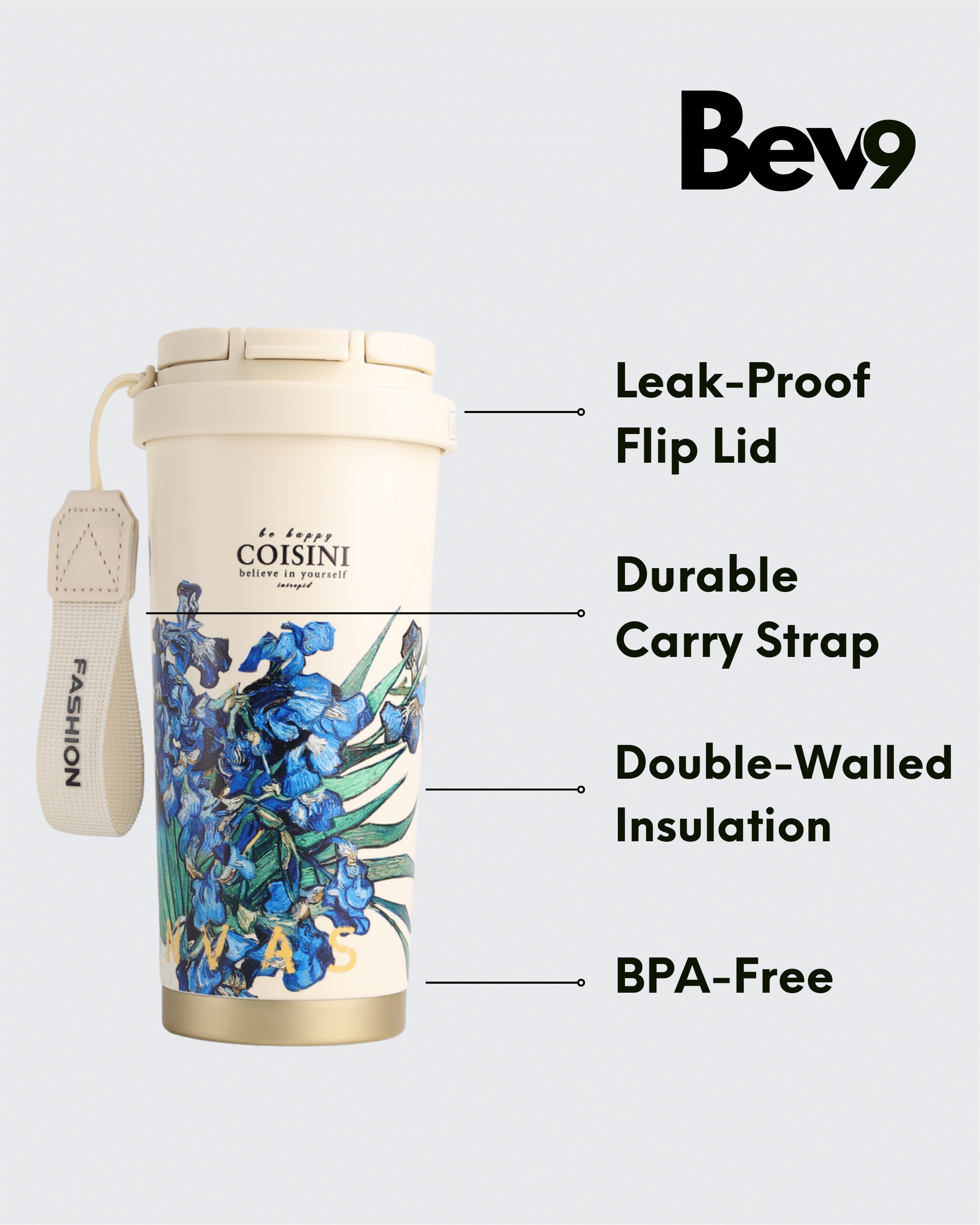 COISINI Insulated Stainless Steel Coffee Cup Dual Drink Straw (Daffodil) By Bev9