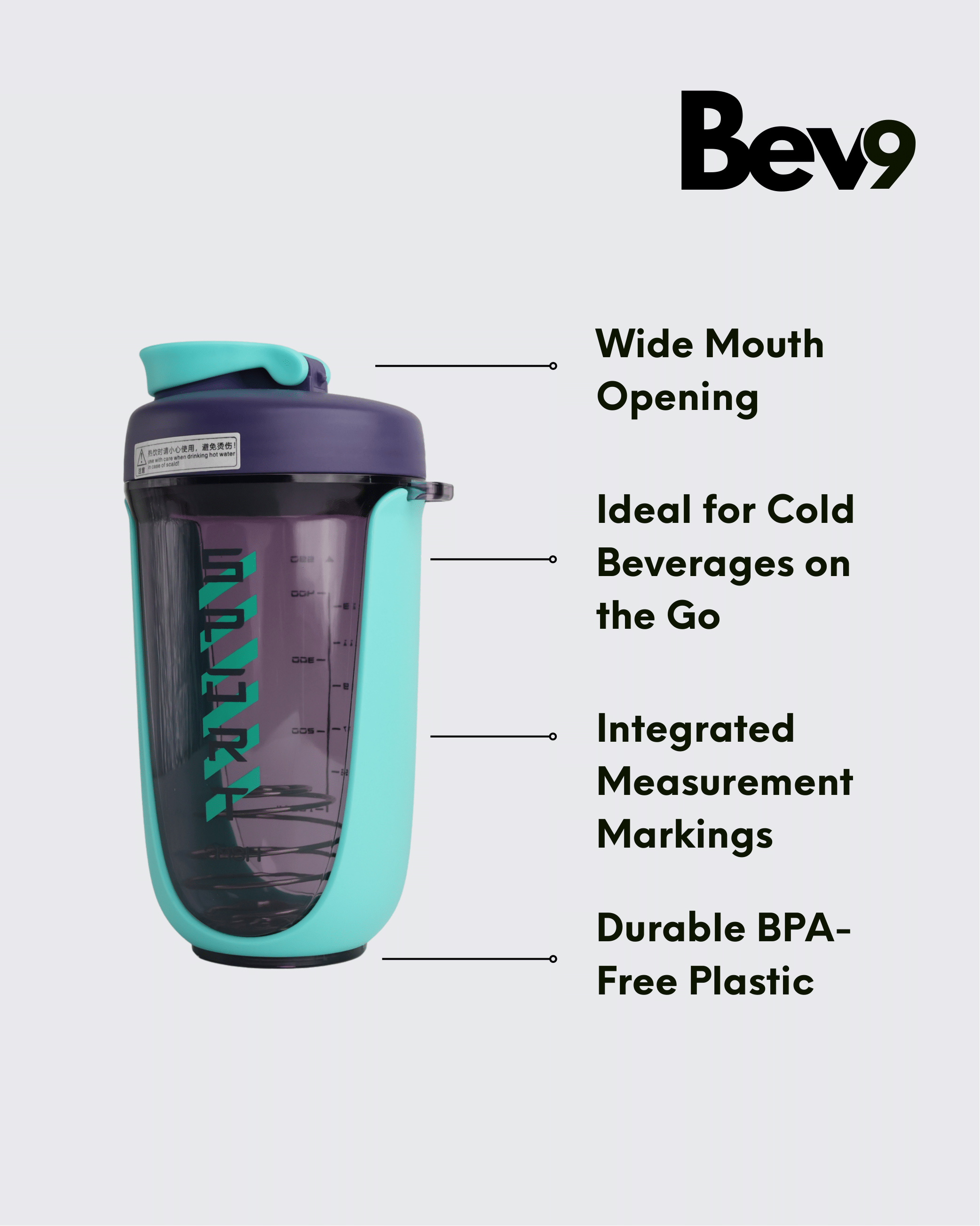 Fitness Water Bottle | Protein Shaker (White) By Bev9