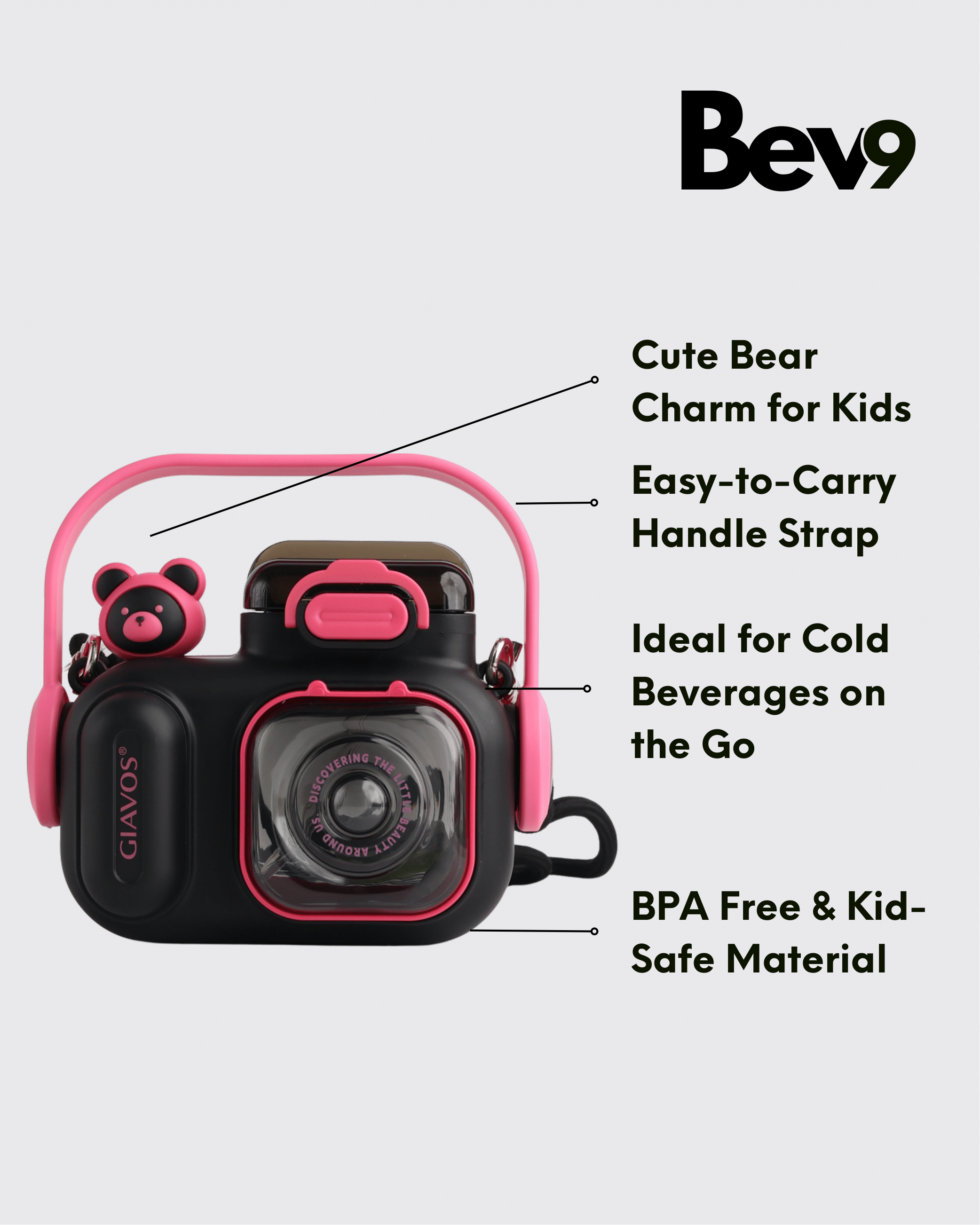 Cool GIAVOS Camera Kid Water Bottle (Black) By Bev9