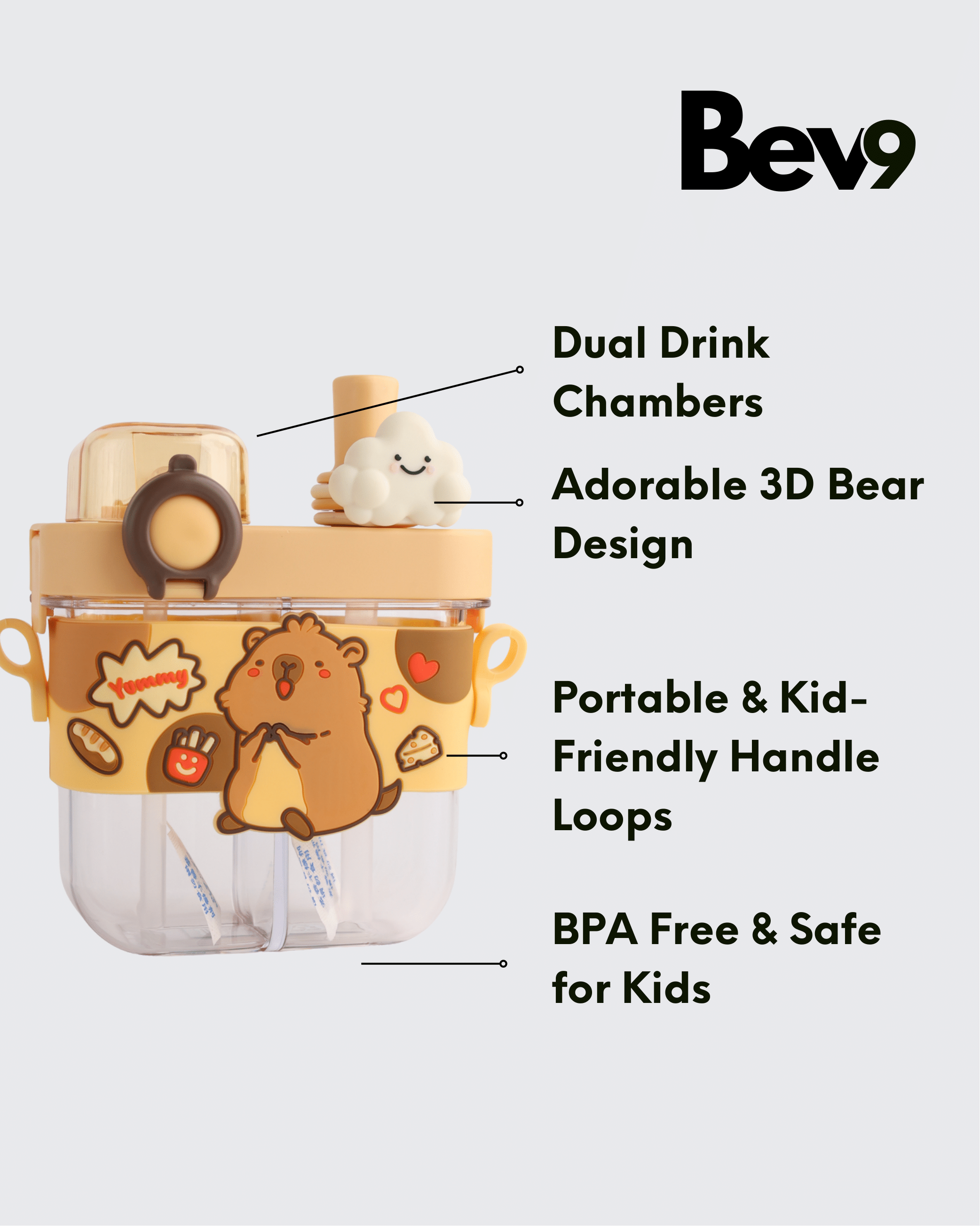 Capybara Dual compartment Tritan Kid Water Bottle (Brown) By Bev9