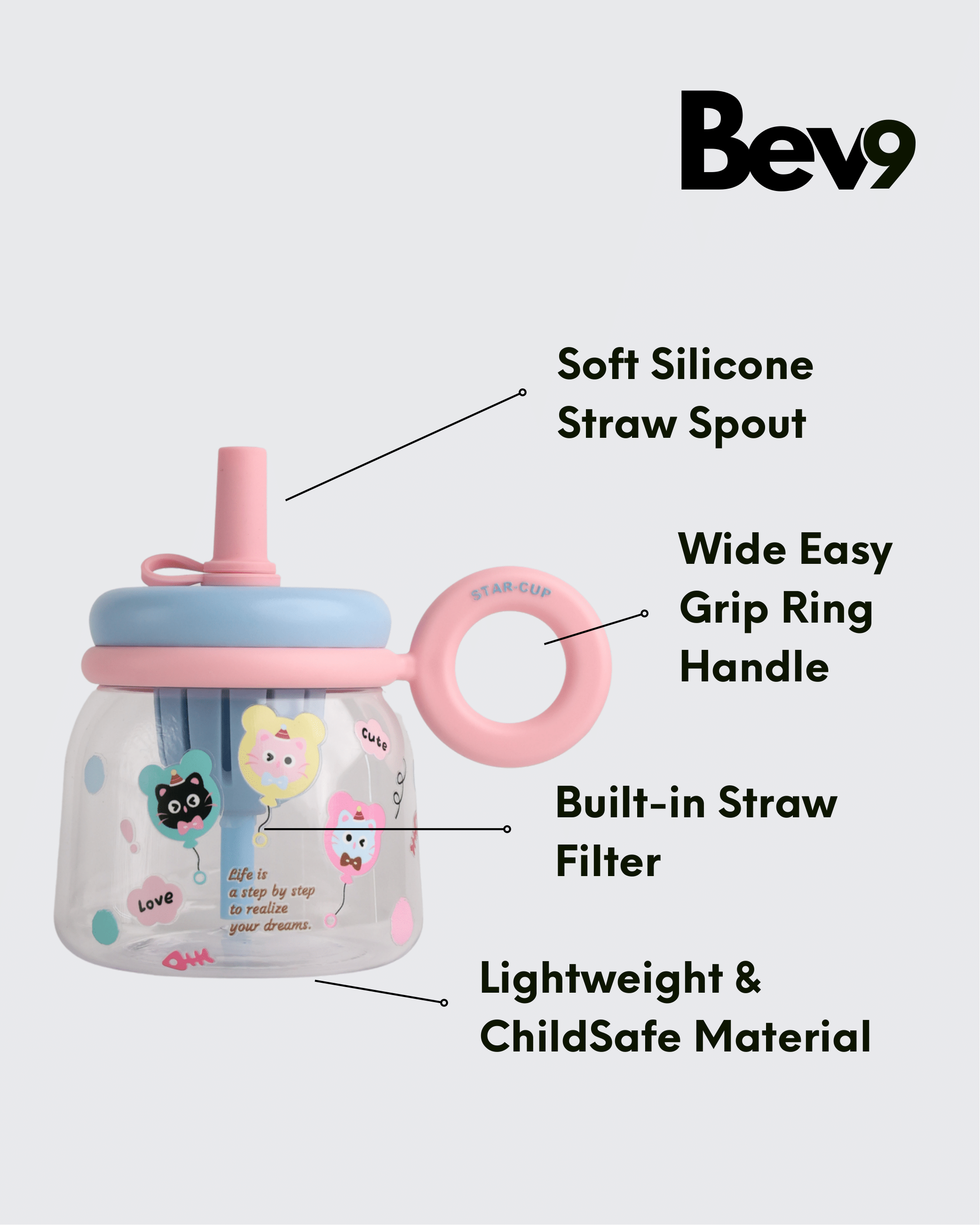 STAR CUP Sipper Kid Drinking Bottle (Yellow & Pink) By Bev9