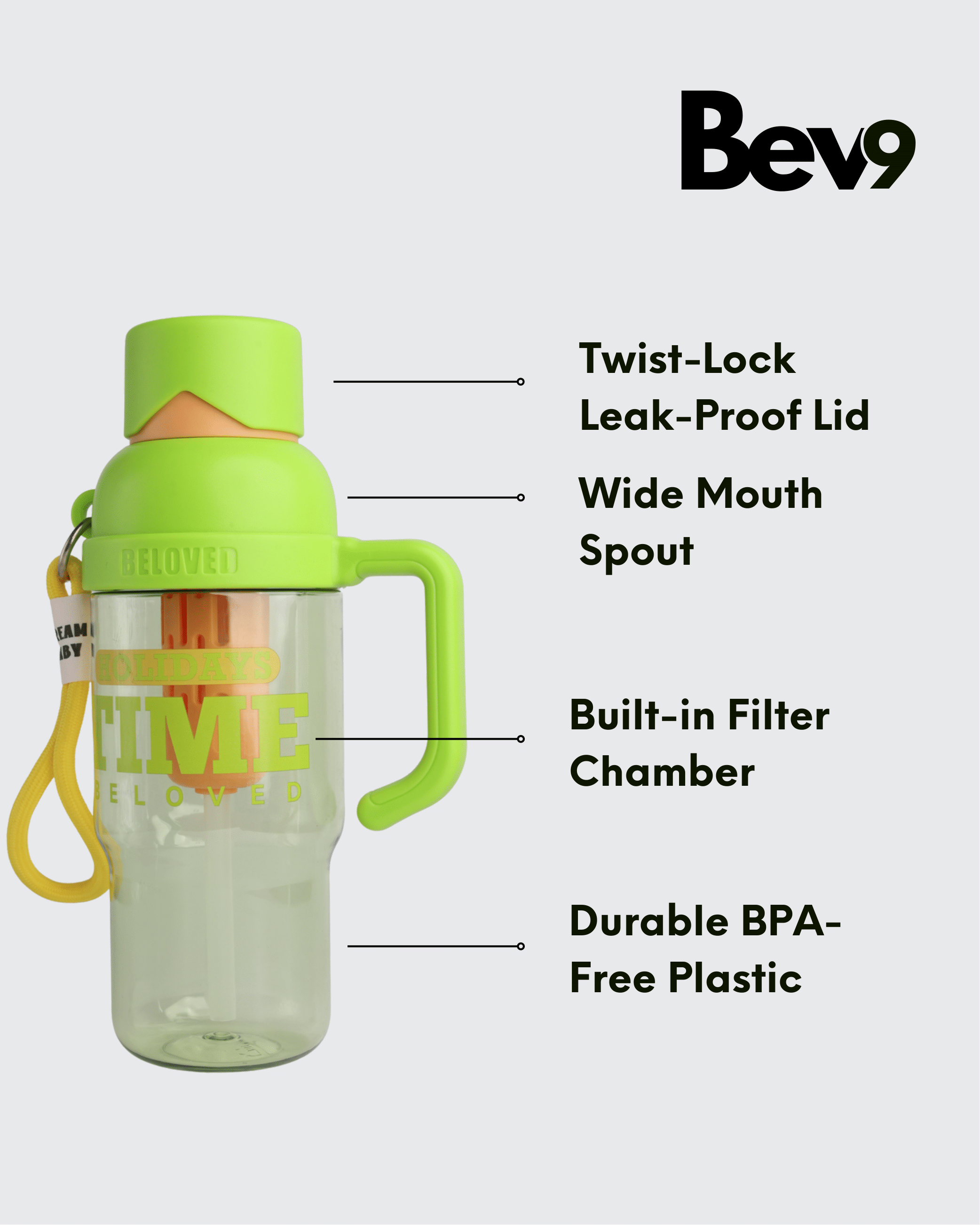 BELOVED Shotay Classic Unbreakable Water Bottle (Gray & Blue) By Bev9