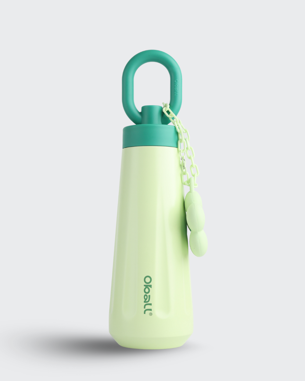 Green and light green water bottle with a handle on a white background