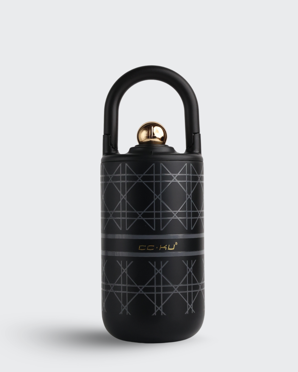 Black padlock with geometric design on a light gray background