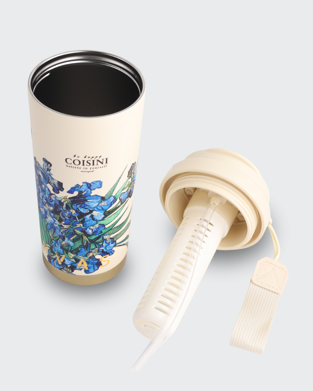 COISINI Insulated Stainless Steel Coffee Cup Dual Drink Straw (Iris) By Bev9