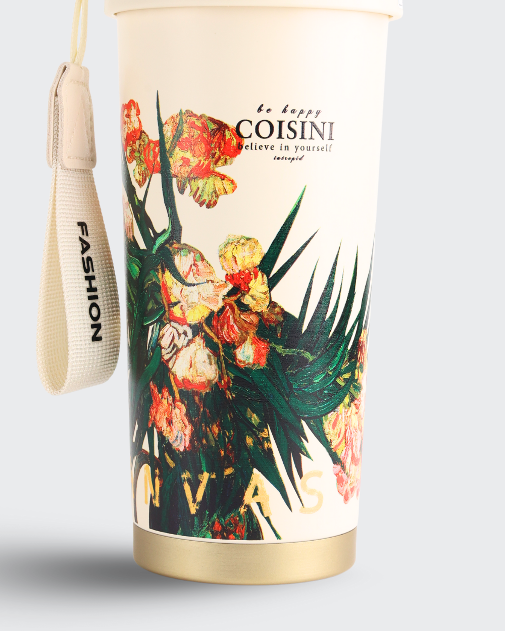 COISINI Insulated Stainless Steel Coffee Cup Dual Drink Straw (Peony) By Bev9