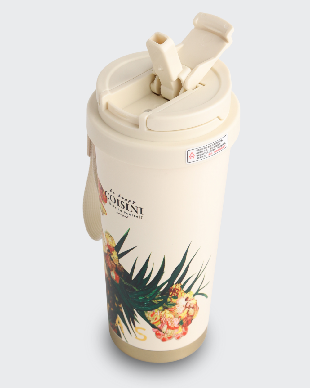 COISINI Insulated Stainless Steel Coffee Cup Dual Drink Straw (Peony) By Bev9