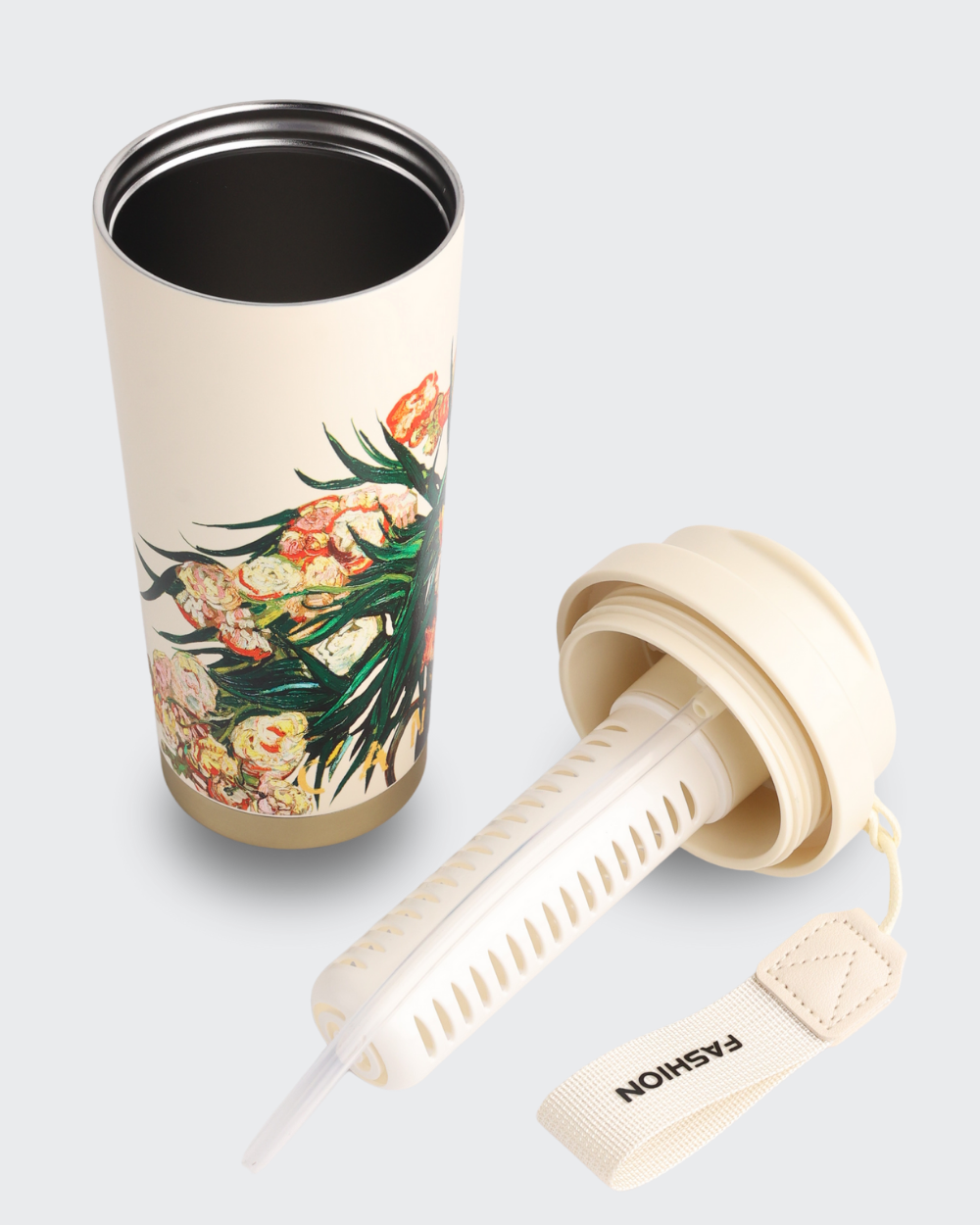 COISINI Insulated Stainless Steel Coffee Cup Dual Drink Straw (Peony) By Bev9