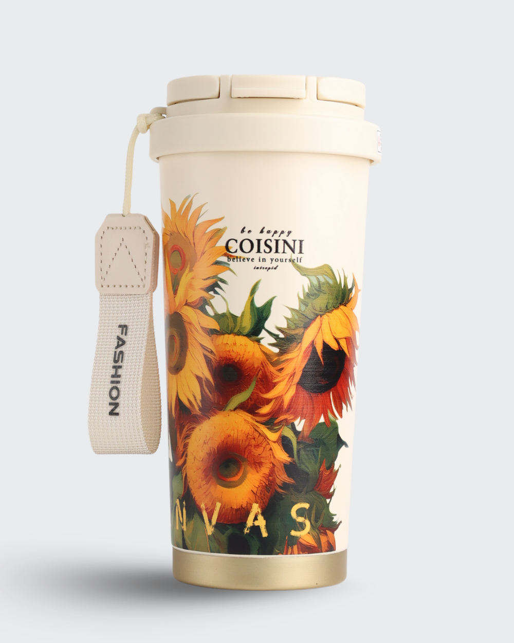 COISINI Insulated Stainless Steel Coffee Cup Dual Drink Straw (Sunflower) By Bev9