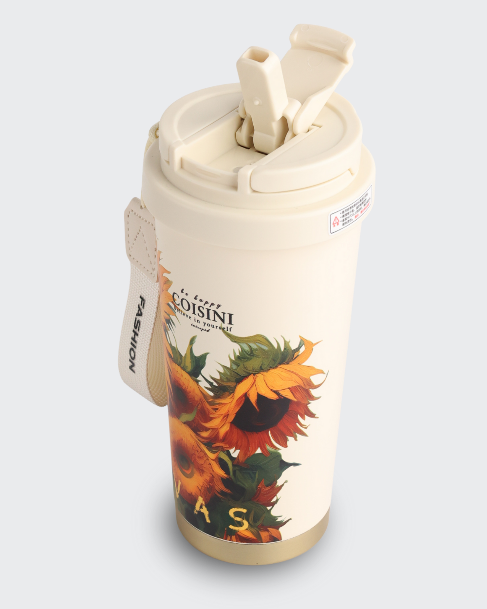 COISINI Insulated Stainless Steel Coffee Cup Dual Drink Straw (Sunflower) By Bev9