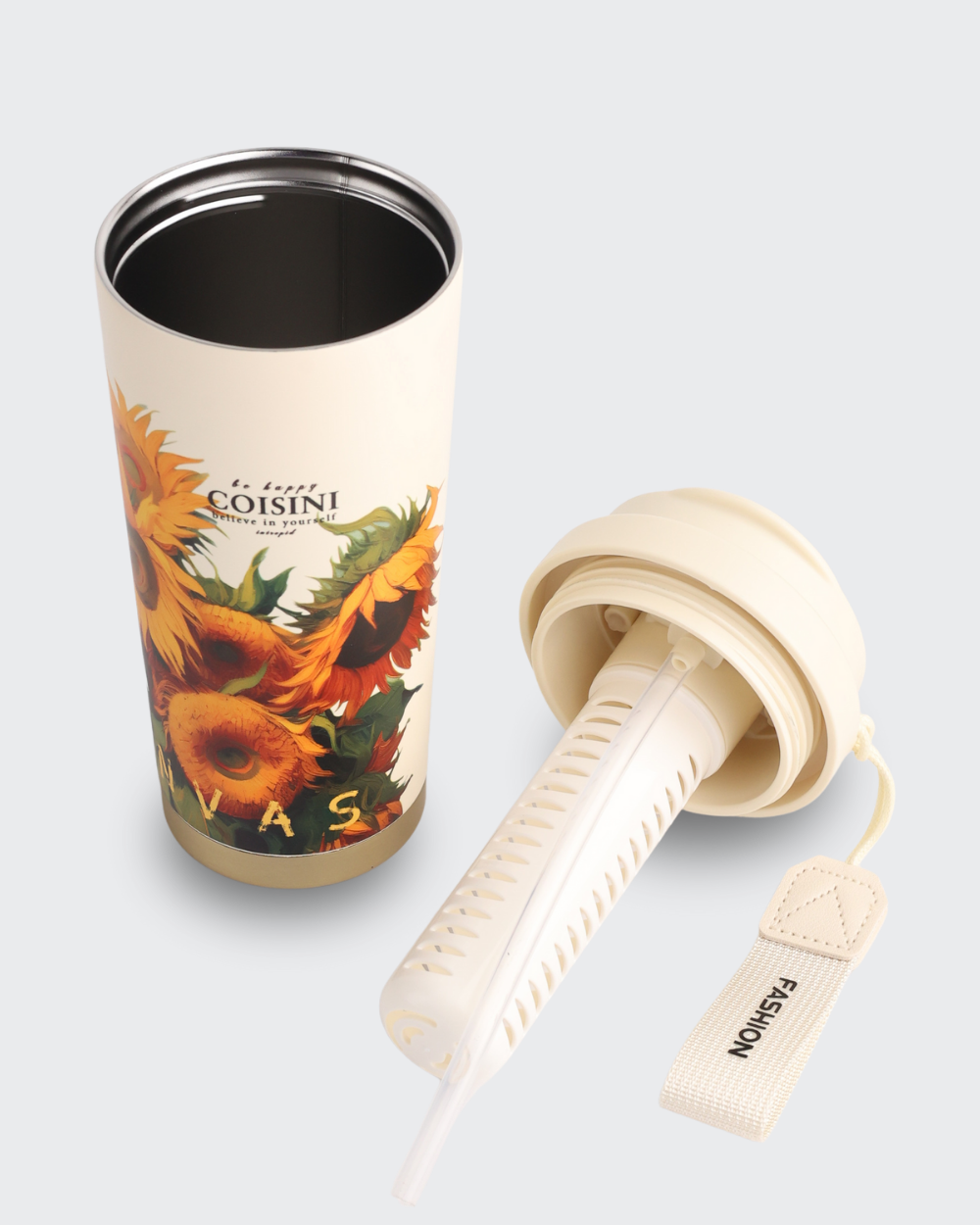 COISINI Insulated Stainless Steel Coffee Cup Dual Drink Straw (Sunflower) By Bev9