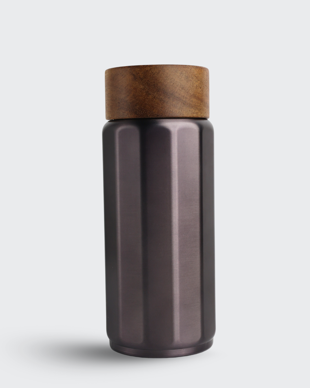 DODECAGON Stainless Steel Vacuum Bottle with Wooden-Lock Cap ( Dark Gray) By Bev9