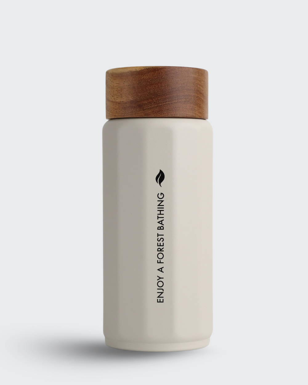 DODECAGON Stainless Steel Vacuum Bottle with Wooden-Lock Cap ( White ) By Bev9