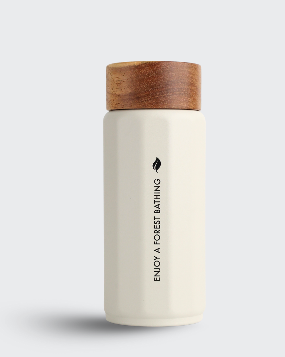 DODECAGON Stainless Steel Vacuum Bottle with Wooden-Lock Cap ( White ) By Bev9