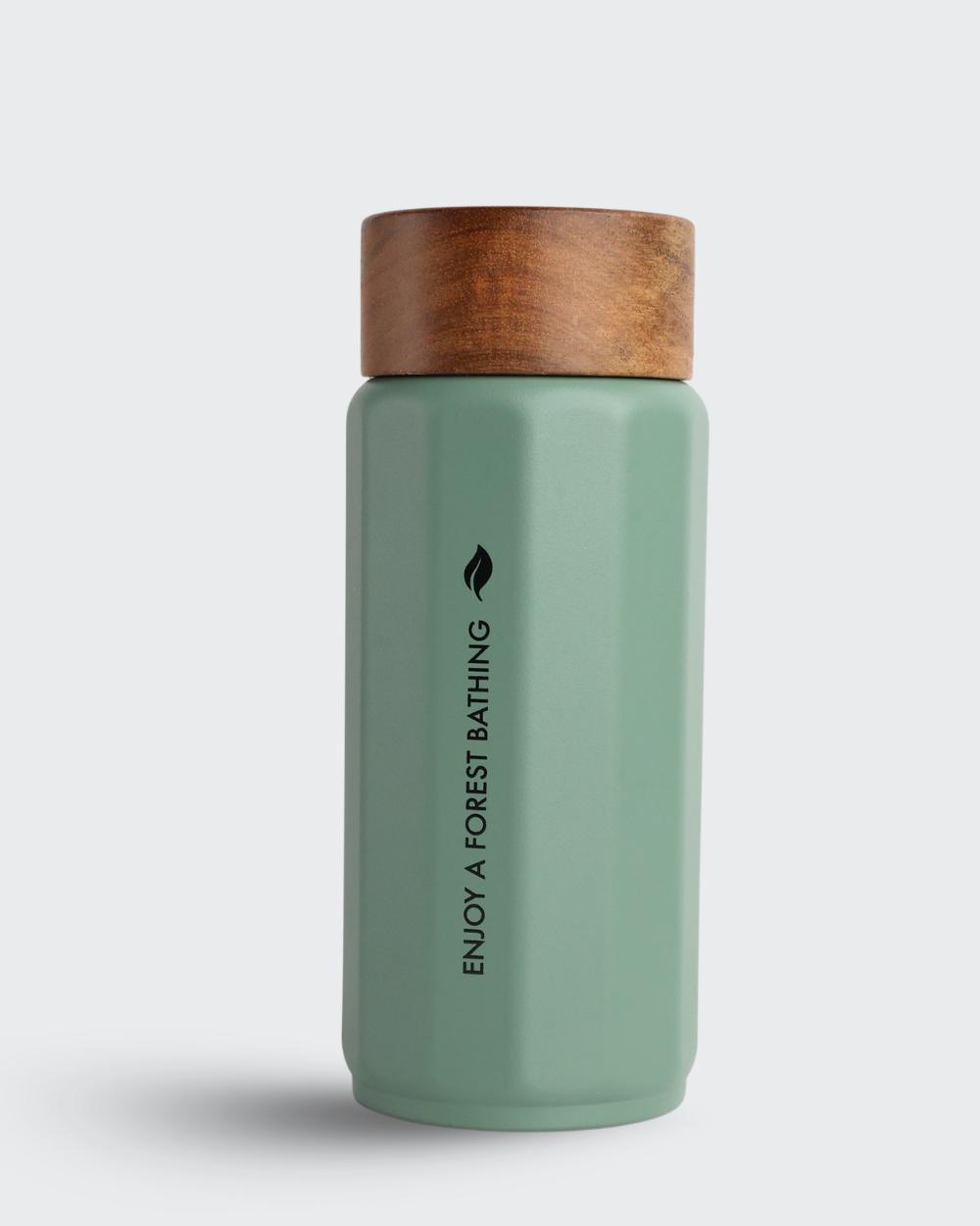 DODECAGON Stainless Steel Vacuum Bottle with Wooden-Lock Cap ( Green ) By Bev9