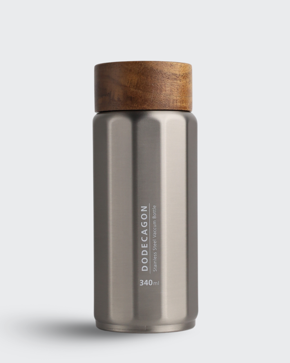 DODECAGON Stainless Steel Vacuum Bottle with Wooden-Lock Cap ( Silver ) By Bev9