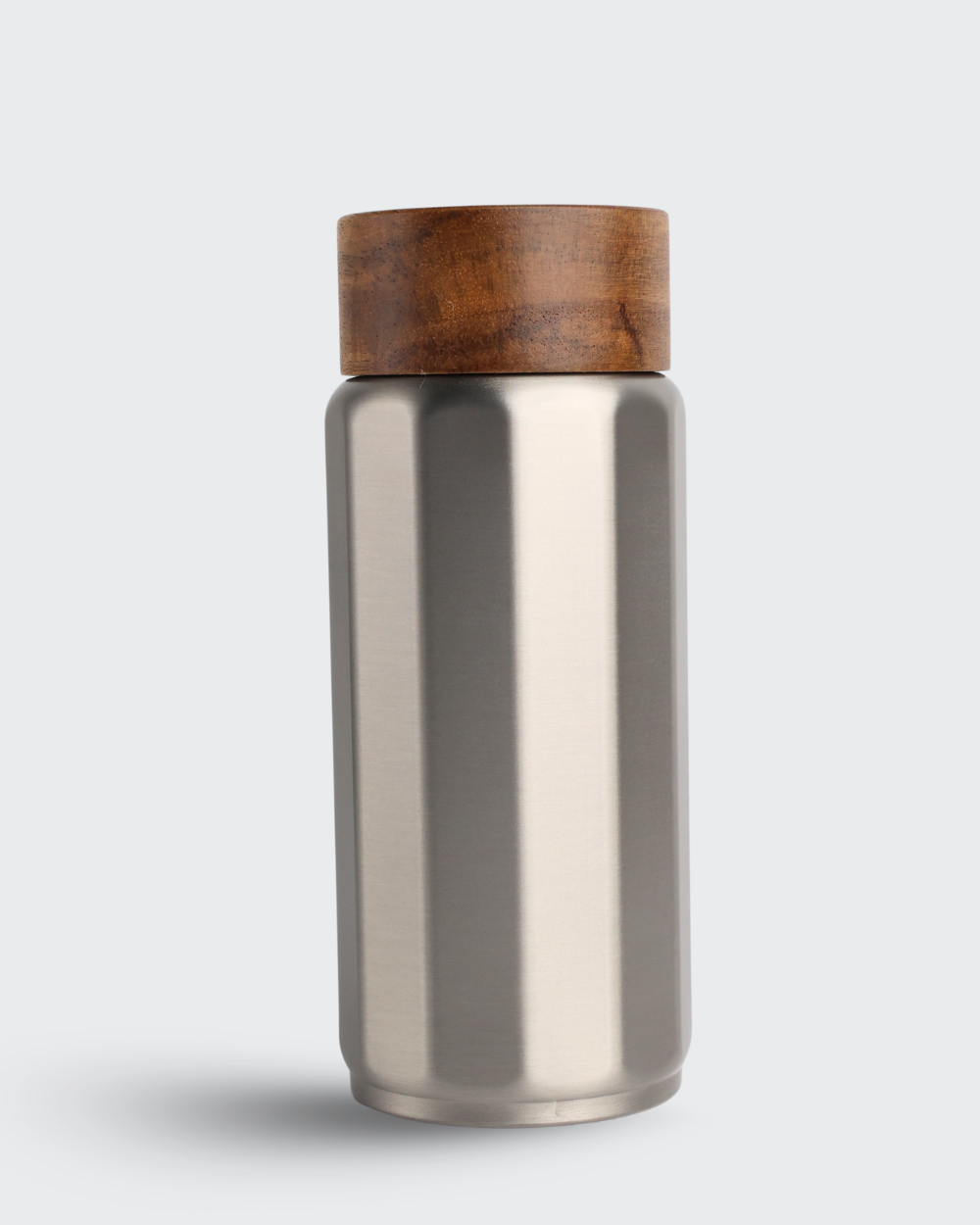 DODECAGON Stainless Steel Vacuum Bottle with Wooden-Lock Cap ( Silver ) By Bev9