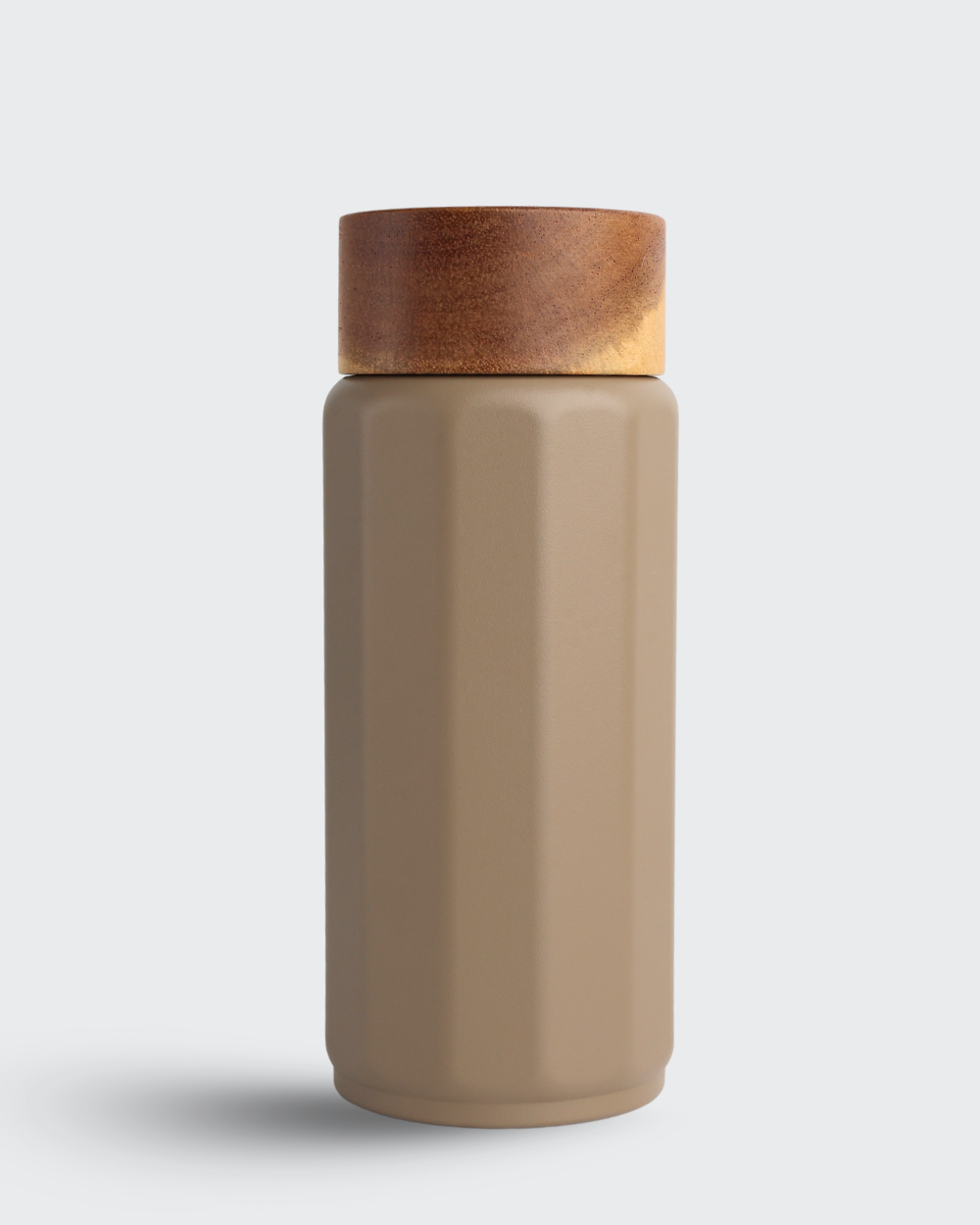 DODECAGON Stainless Steel Vacuum Bottle with Wooden-Lock Cap ( Brown ) By Bev9