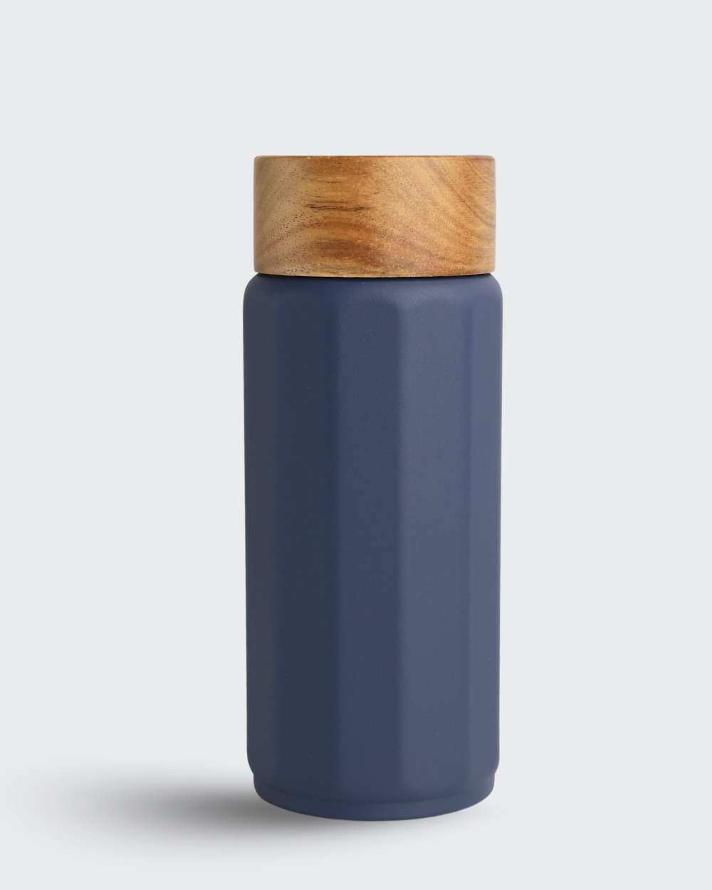 DODECAGON Stainless Steel Vacuum Bottle with Wooden-Lock Cap ( Blue ) By Bev9