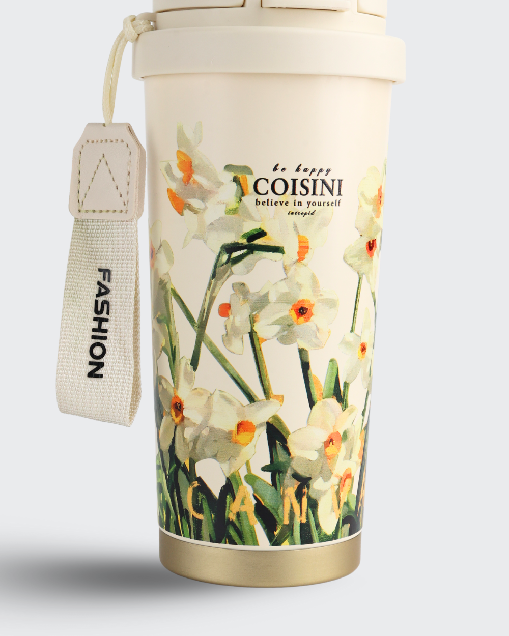 COISINI Insulated Stainless Steel Coffee Cup Dual Drink Straw (Daffodil) By Bev9