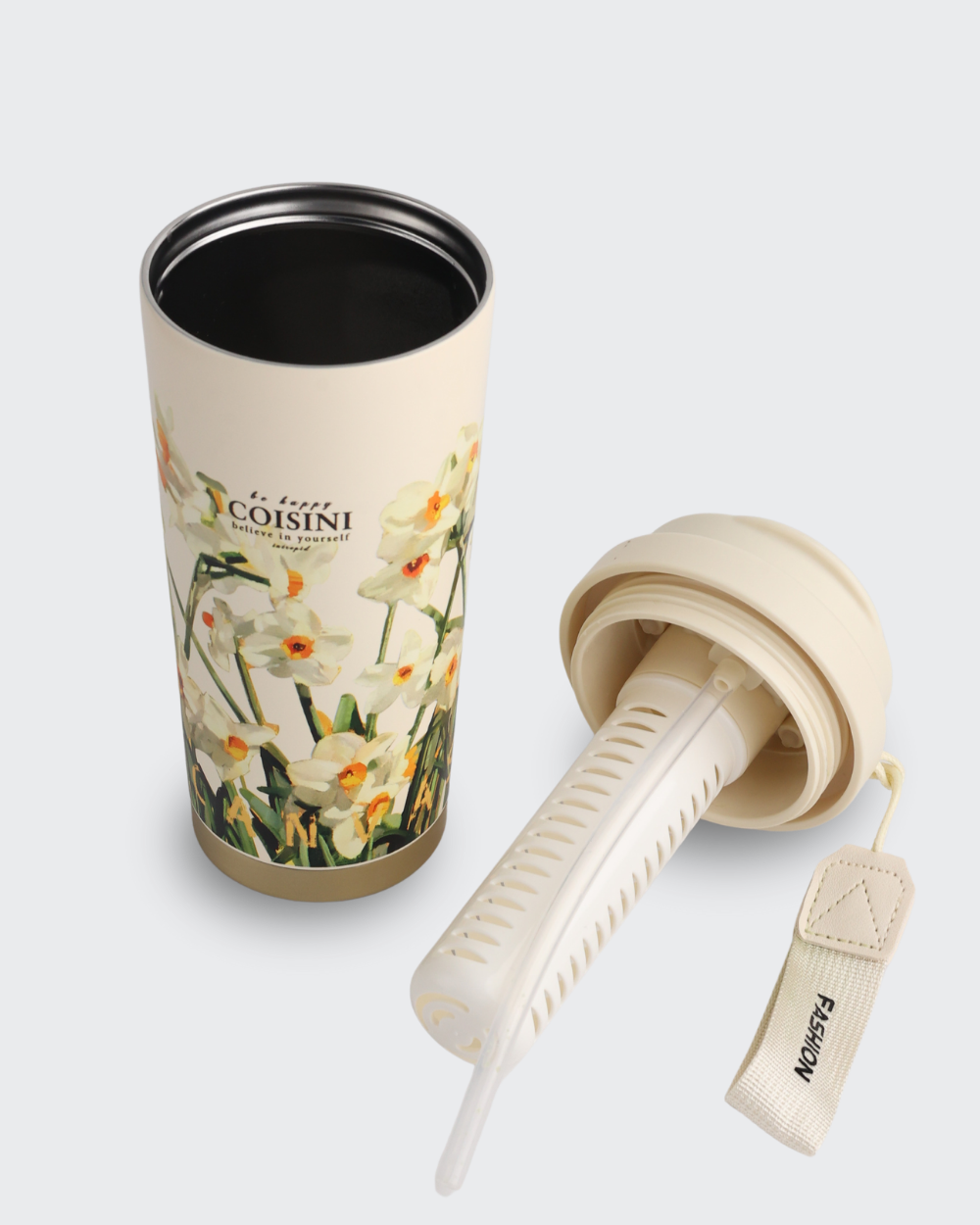 COISINI Insulated Stainless Steel Coffee Cup Dual Drink Straw (Daffodil) By Bev9