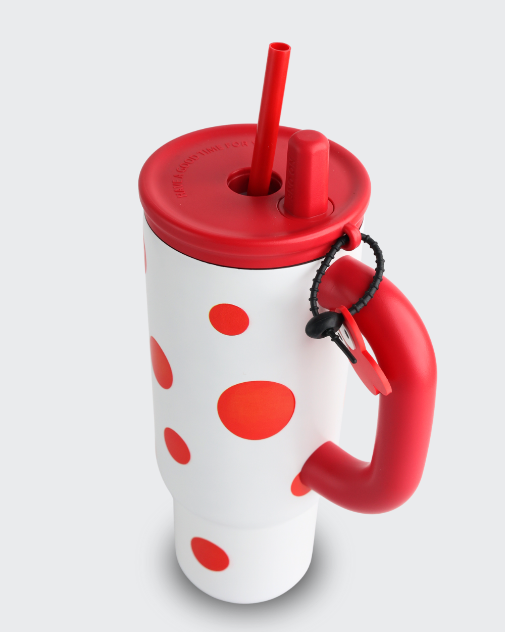 Tumbler with Handle Insulated Thermal Water Bottle (White & Red) By Bev9