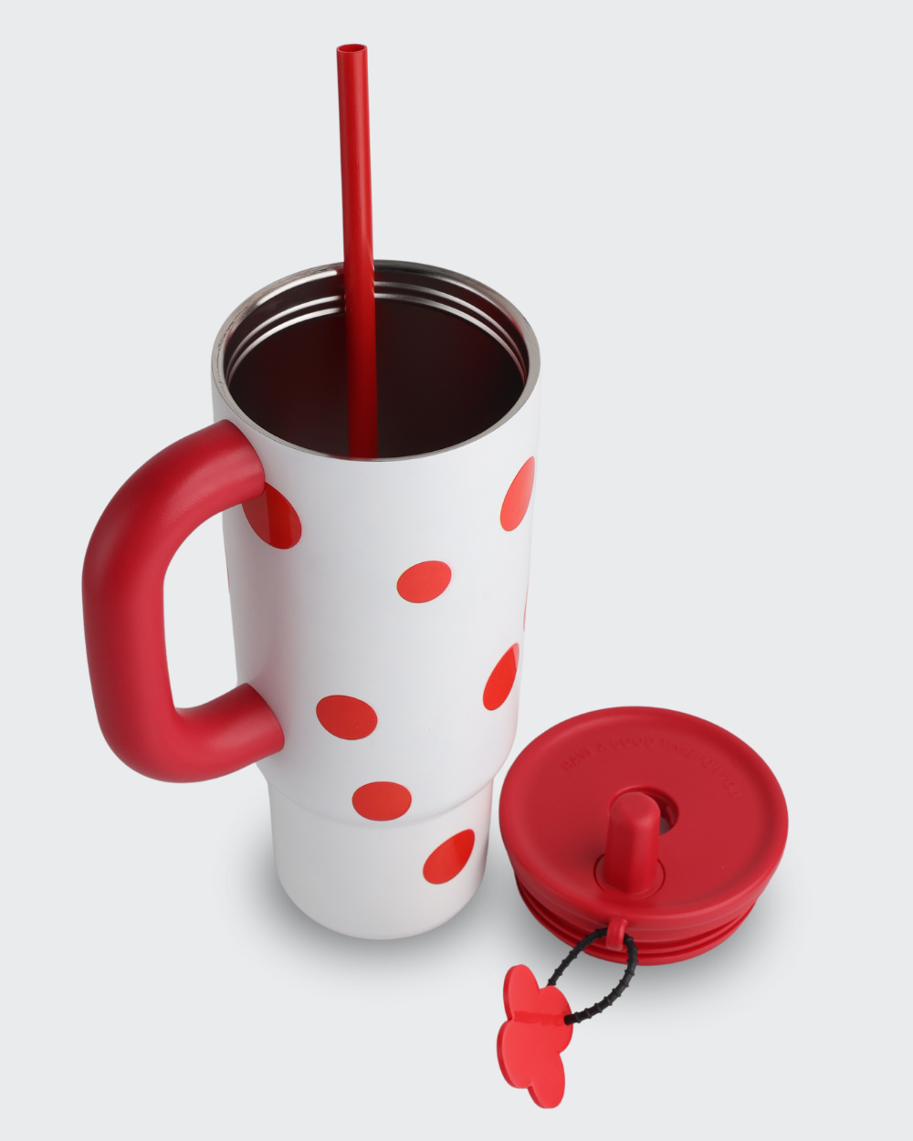 Tumbler with Handle Insulated Thermal Water Bottle (White & Red) By Bev9