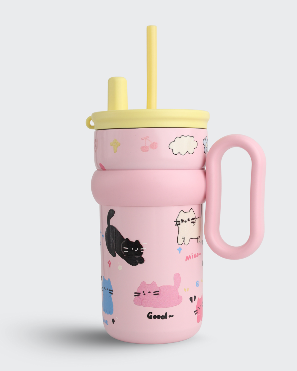 Coffee Tumbler with Lid & Handle(Pink & Yellow) By Bev9