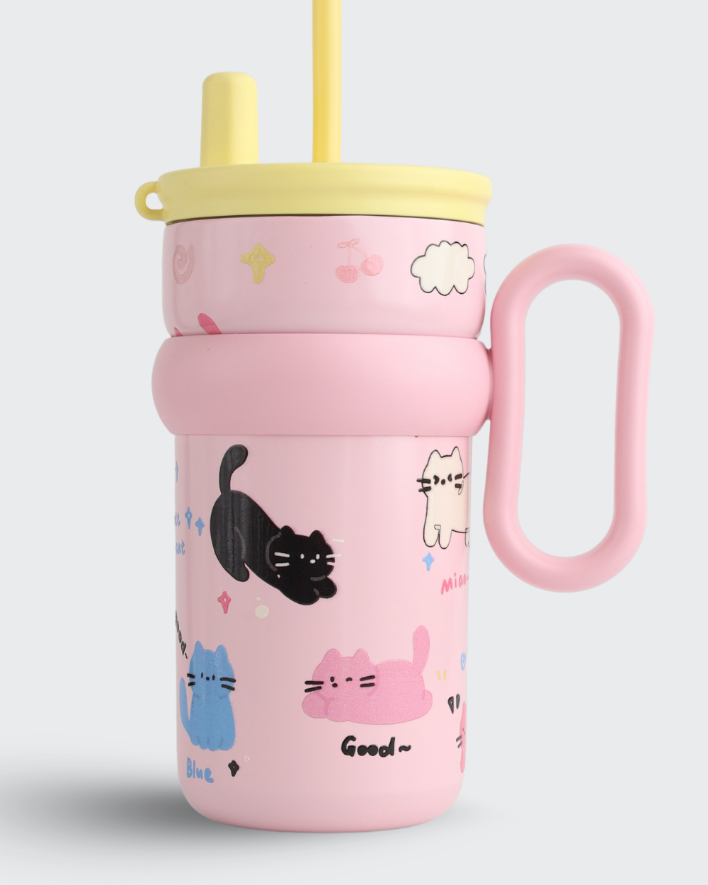 Coffee Tumbler with Lid & Handle(Pink & Yellow) By Bev9