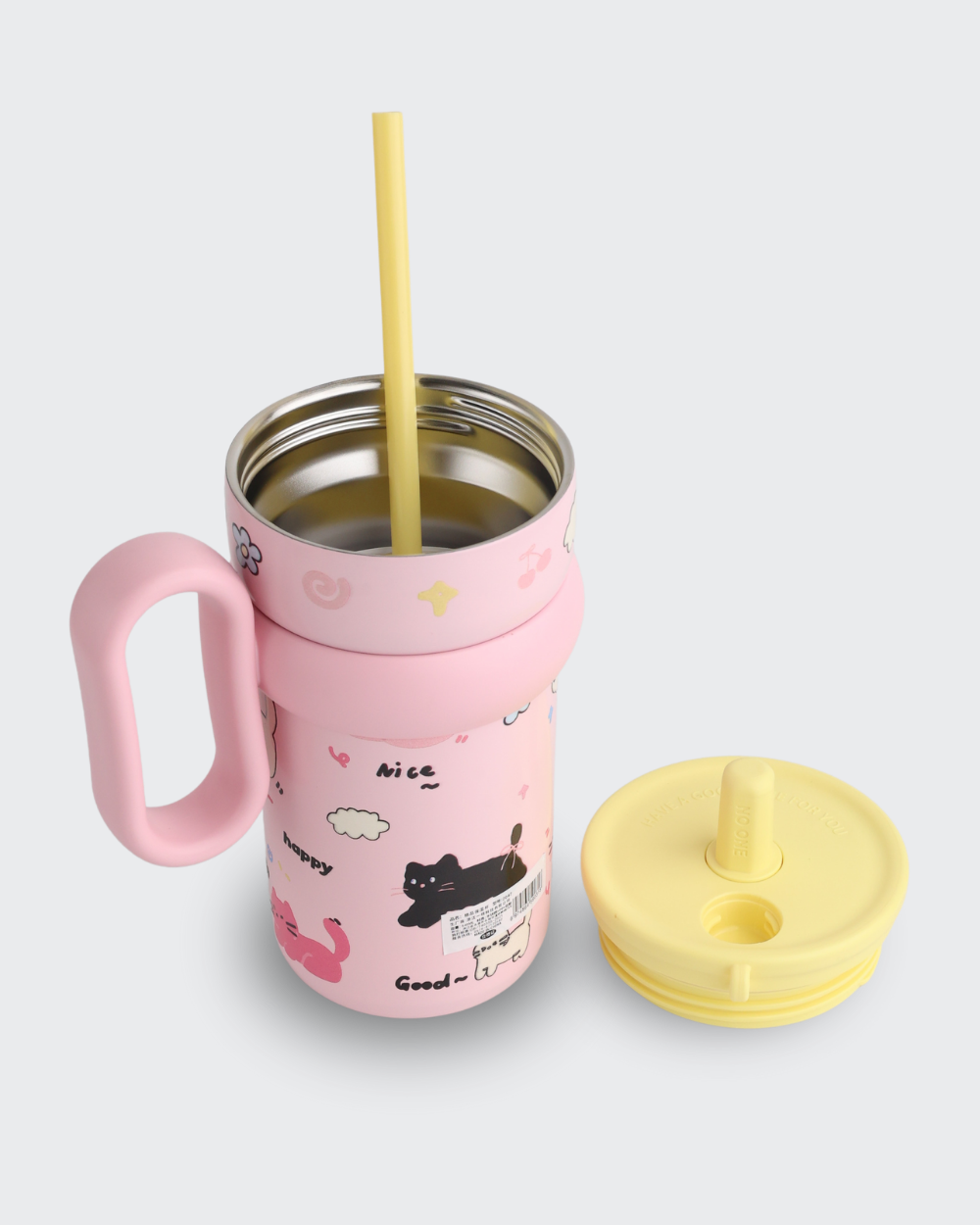 Coffee Tumbler with Lid & Handle(Pink & Yellow) By Bev9