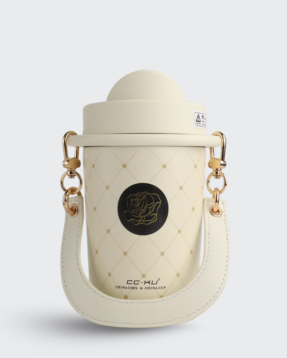 white coffee mug with buckle handle 