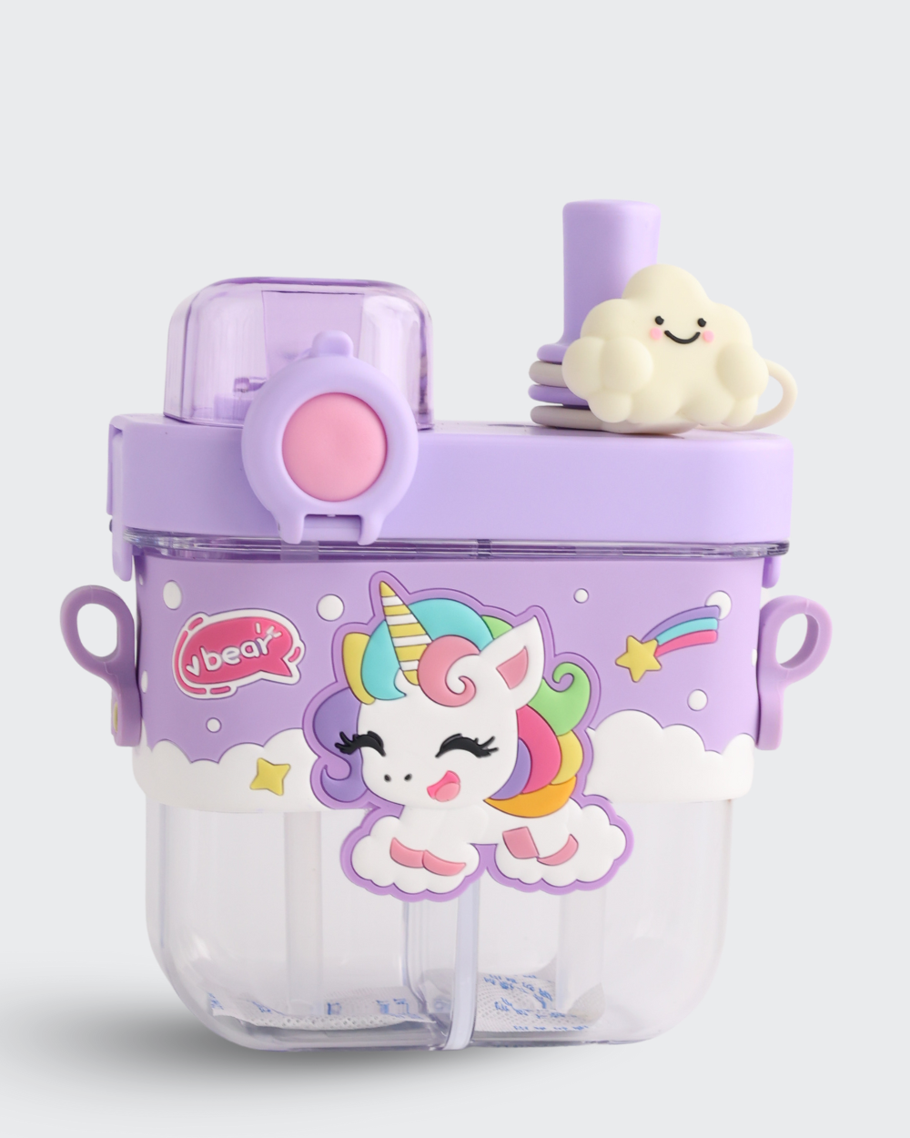 Unicorn Dual compartment Tritan Kid Water Bottle (Purple) By Bev9