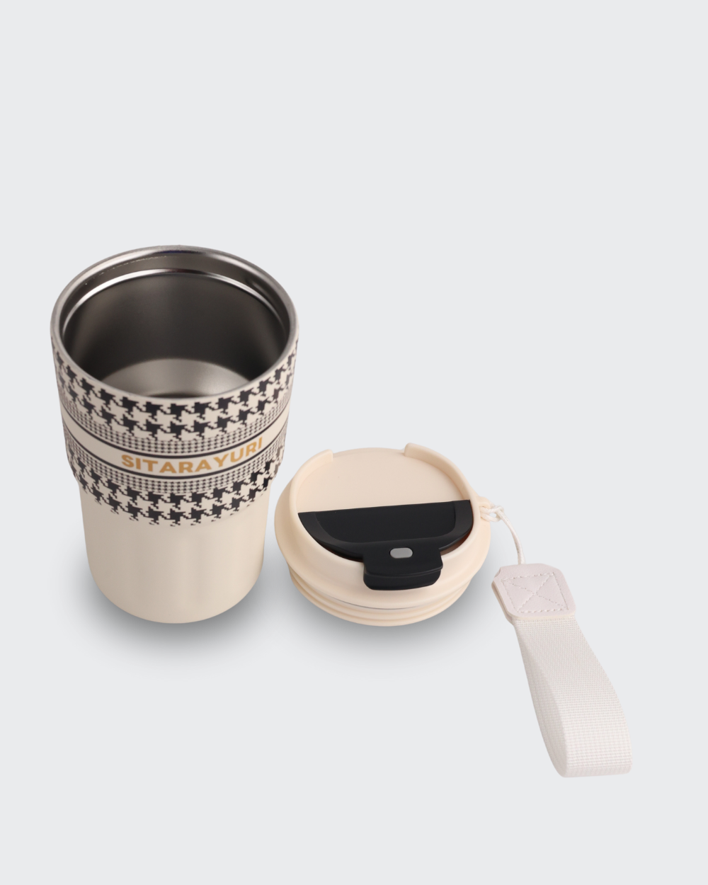 Sitarayuri Premium Stainless Steel Coffee Travel Mug (Beige & Black) by Bev9