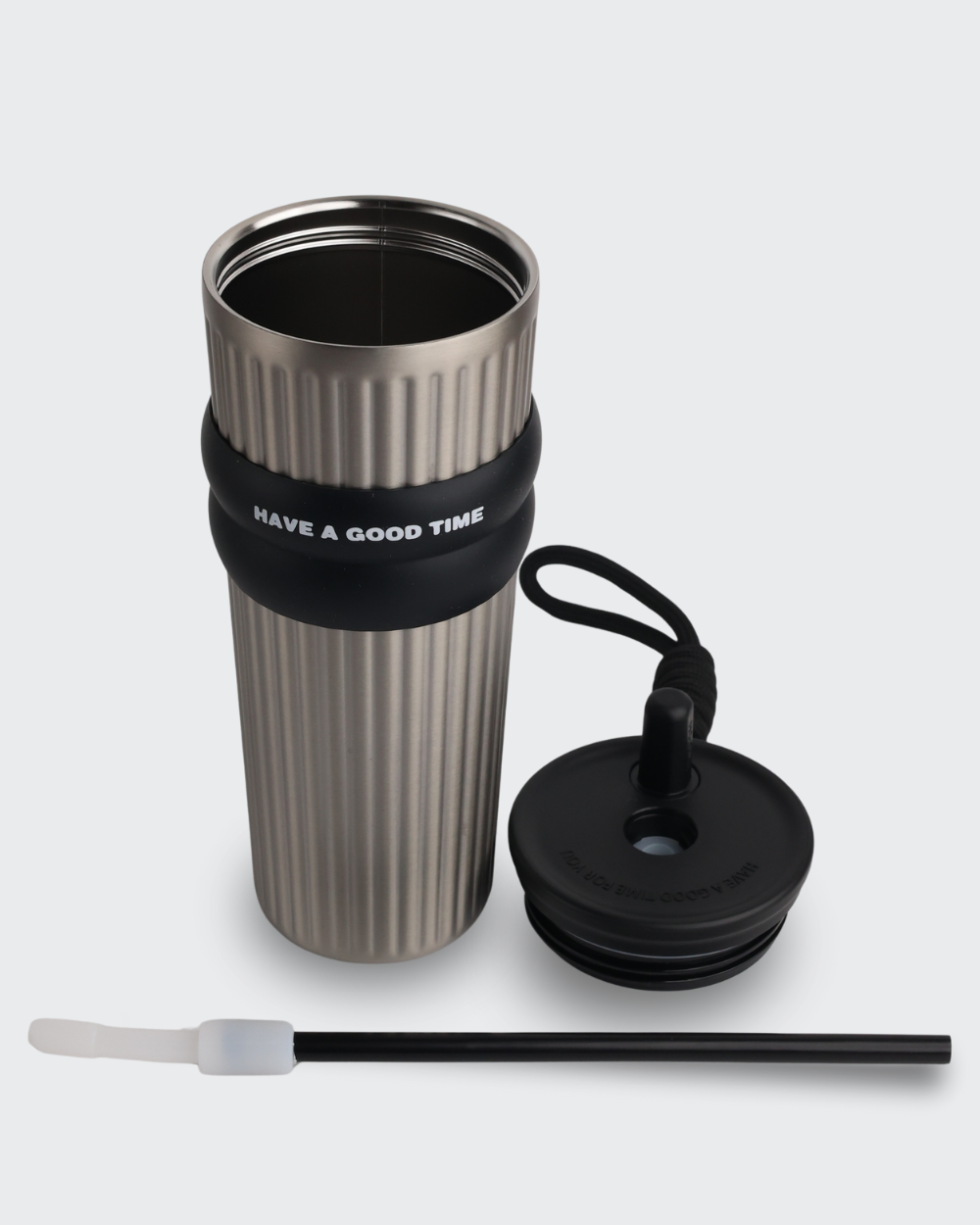 Ceramic Stainless Steel Insulated Water Bottle with Straw (Gray) By Bev9