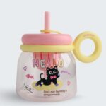 Cat Handle Bottle 950ML Cute Straw Water Bottle